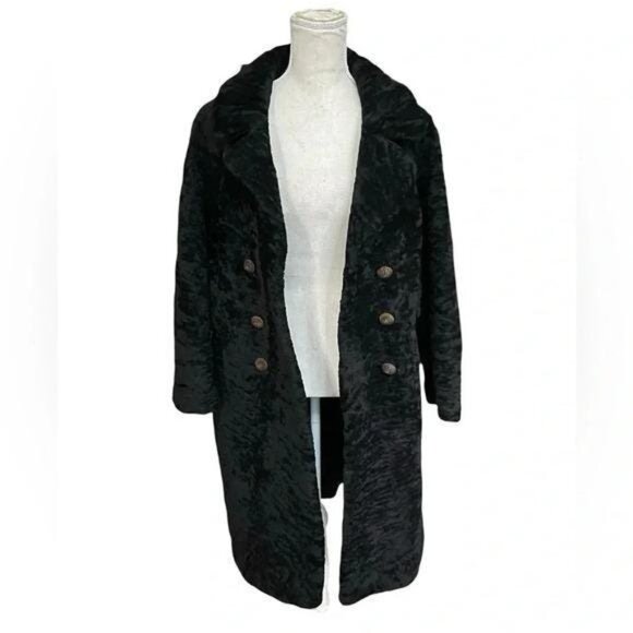 Vintage 1970s Union‑Made Black Fuzzy Peacoat – Double‑Breasted Textured Coat (Si - Picture 3 of 11